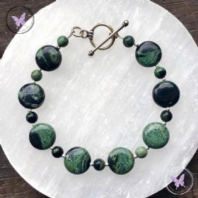 Kambaba Jasper Coin Bracelet with Silver Toggle Clasp